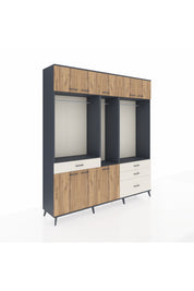 Hyperion Dolap 8 Raflı 4 Çekmeceli 3 Askılı 220x44x243 Antrasit-Çam/Aytaşı