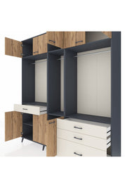 Hyperion Dolap 8 Raflı 4 Çekmeceli 3 Askılı 220x44x243 Antrasit-Çam/Aytaşı