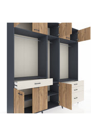 Hyperion Dolap 8 Raflı 4 Çekmeceli 3 Askılı 220x44x243 Antrasit-Çam/Aytaşı