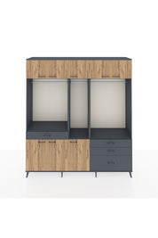 Hyperion Dolap 8 Raflı 4 Çekmeceli 3 Askılı 220x44x243 Antrasit-Çam/Antrasit
