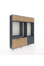 Hyperion Dolap 8 Raflı 4 Çekmeceli 3 Askılı 220x44x243 Antrasit-Çam/Antrasit