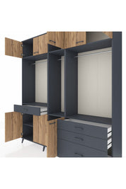 Hyperion Dolap 8 Raflı 4 Çekmeceli 3 Askılı 220x44x243 Antrasit-Çam/Antrasit