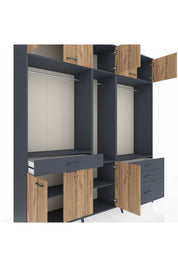 Hyperion Dolap 8 Raflı 4 Çekmeceli 3 Askılı 220x44x243 Antrasit-Çam/Antrasit