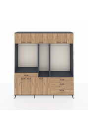 Hyperion Dolap 8 Raflı 4 Çekmeceli 3 Askılı 220x44x243 Antrasit-Çam/Çam