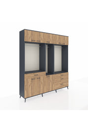 Hyperion Dolap 8 Raflı 4 Çekmeceli 3 Askılı 220x44x243 Antrasit-Çam/Çam