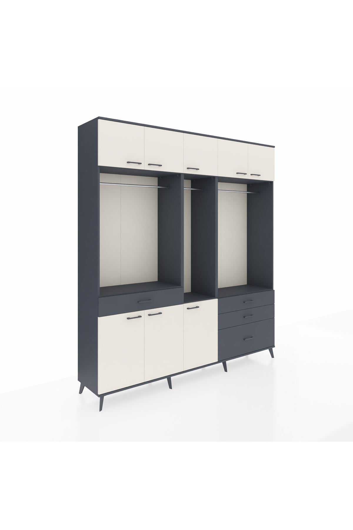 Hyperion Dolap 8 Raflı 4 Çekmeceli 3 Askılı 220x44x243 Antrasit-Aytaşı/Antrasit