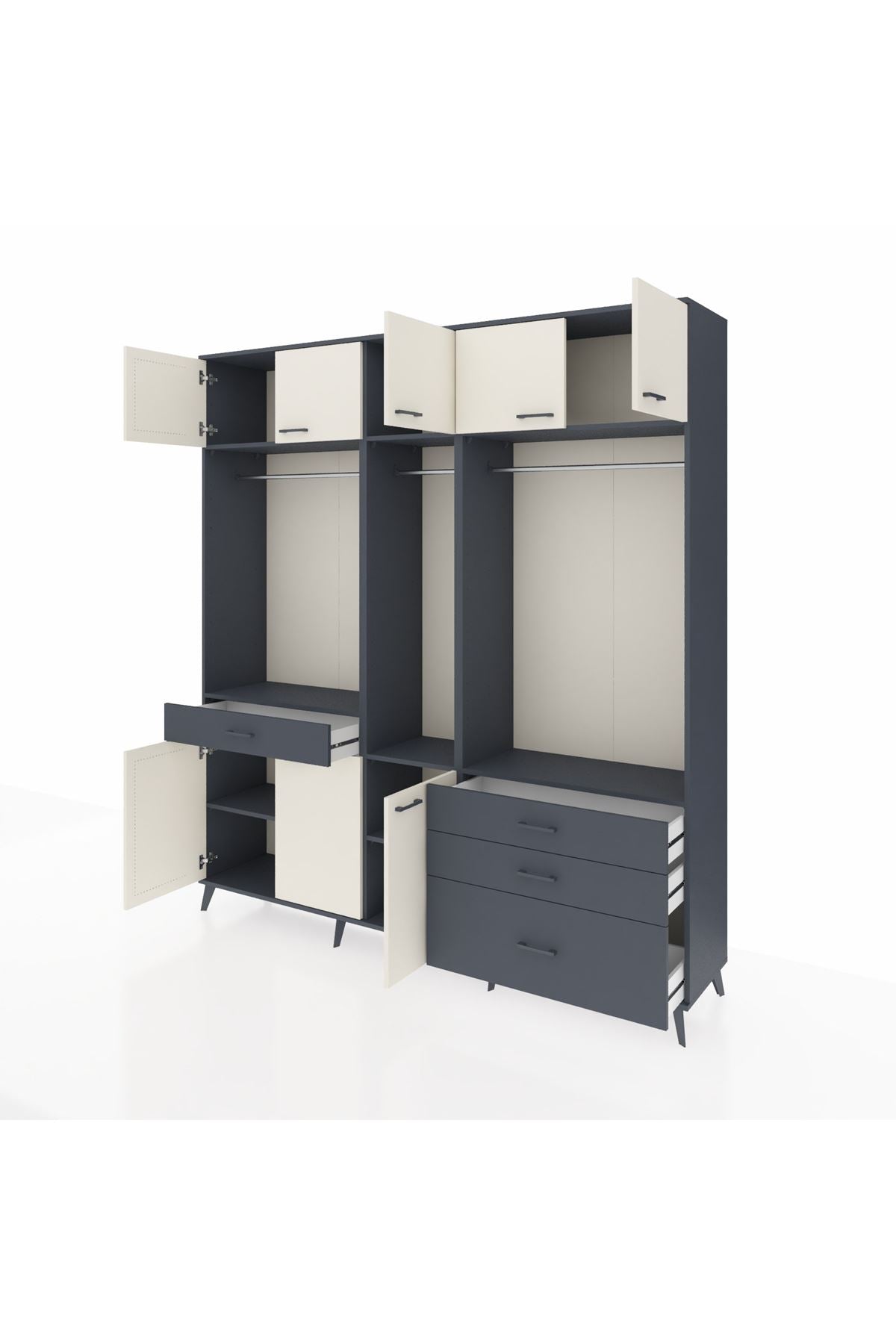 Hyperion Dolap 8 Raflı 4 Çekmeceli 3 Askılı 220x44x243 Antrasit-Aytaşı/Antrasit