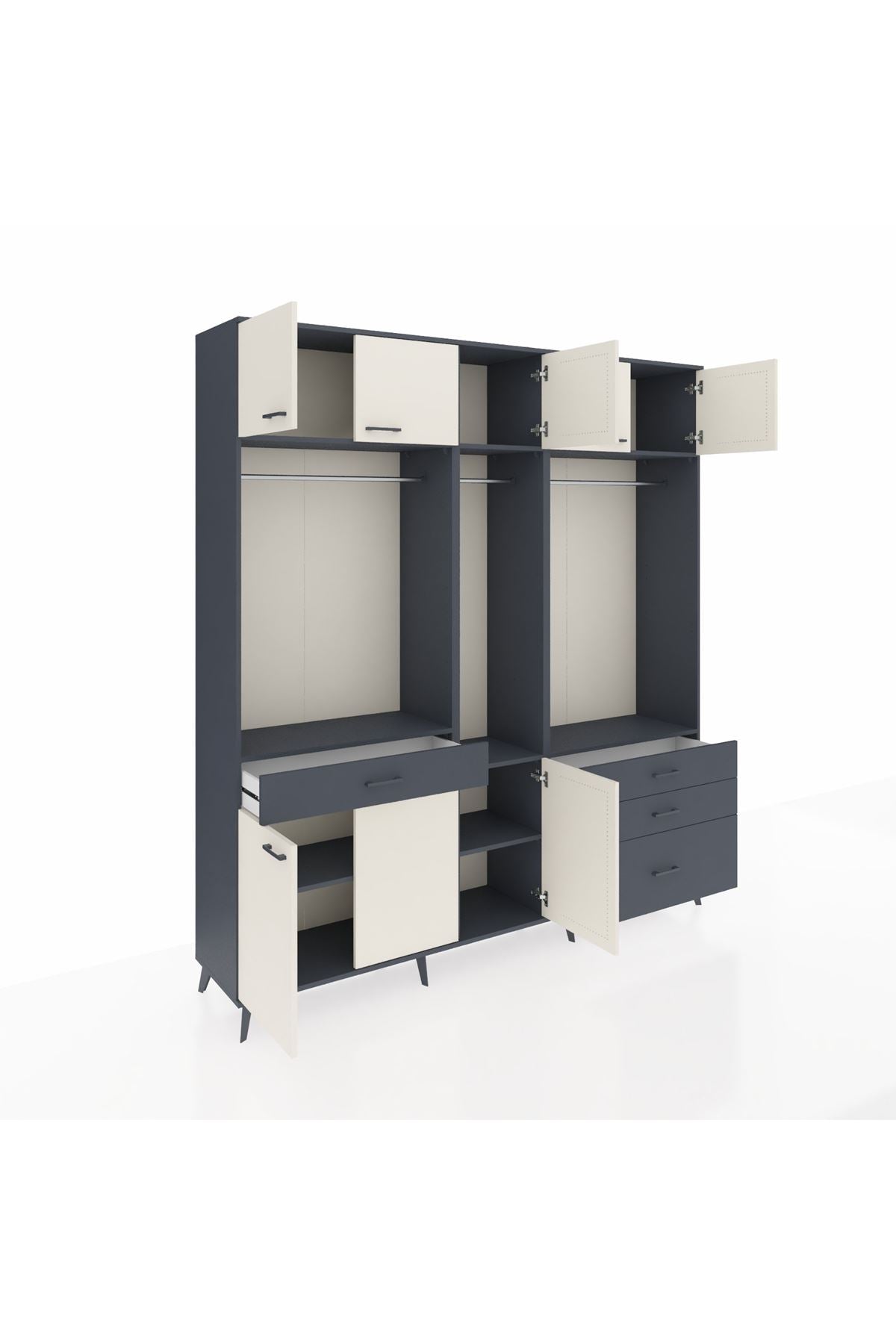 Hyperion Dolap 8 Raflı 4 Çekmeceli 3 Askılı 220x44x243 Antrasit-Aytaşı/Antrasit