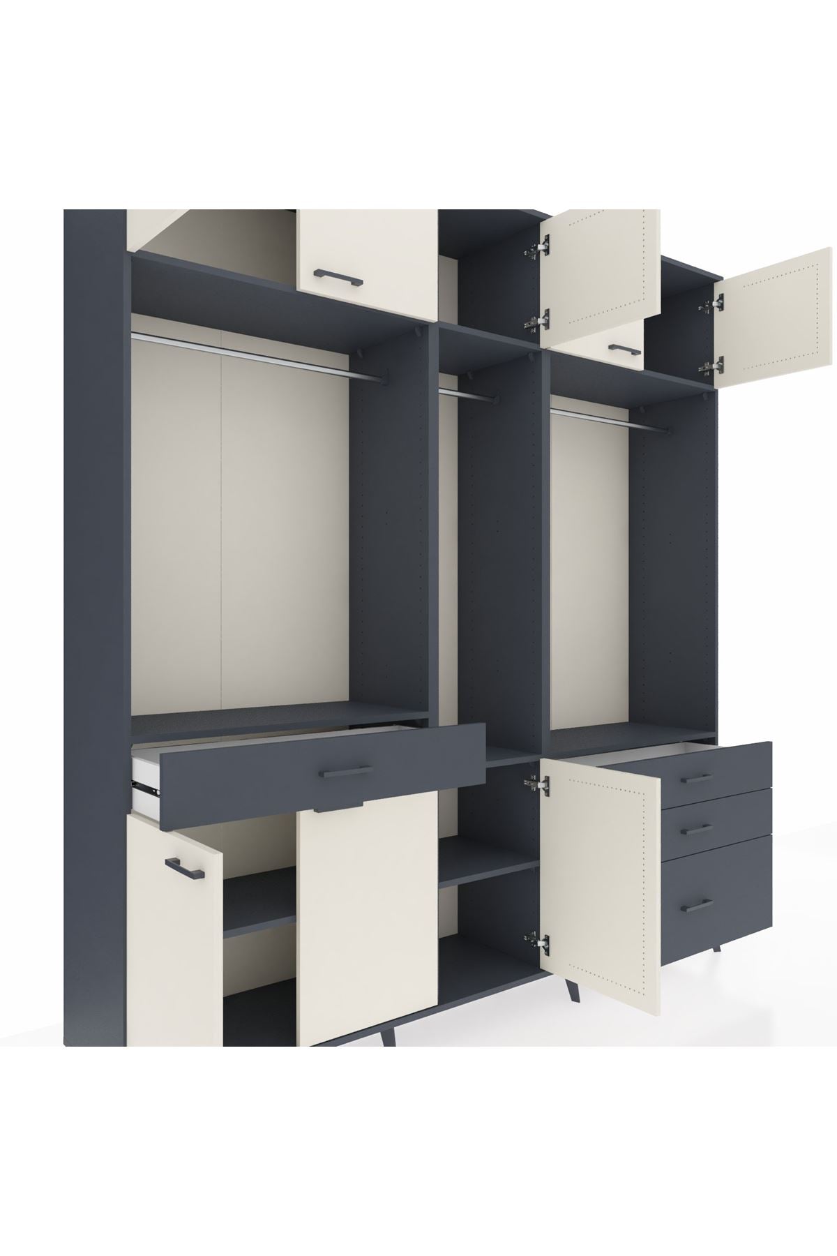 Hyperion Dolap 8 Raflı 4 Çekmeceli 3 Askılı 220x44x243 Antrasit-Aytaşı/Antrasit