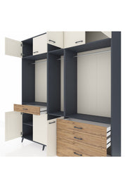 Hyperion Dolap 8 Raflı 4 Çekmeceli 3 Askılı 220x44x243 Antrasit-Aytaşı/Çam