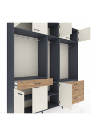 Hyperion Dolap 8 Raflı 4 Çekmeceli 3 Askılı 220x44x243 Antrasit-Aytaşı/Çam