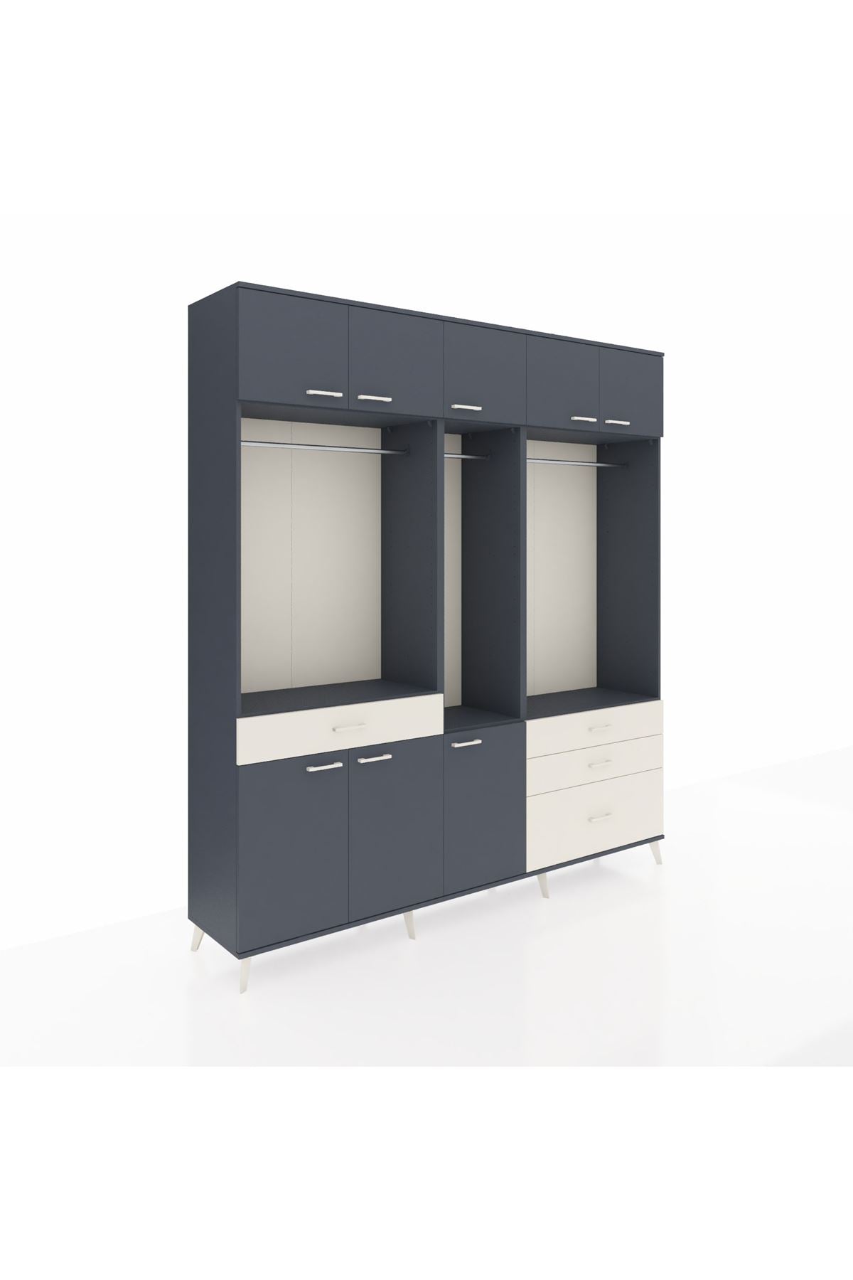 Hyperion Dolap 8 Raflı 4 Çekmeceli 3 Askılı 220x44x243 Antrasit-Antrasit/Aytaşı