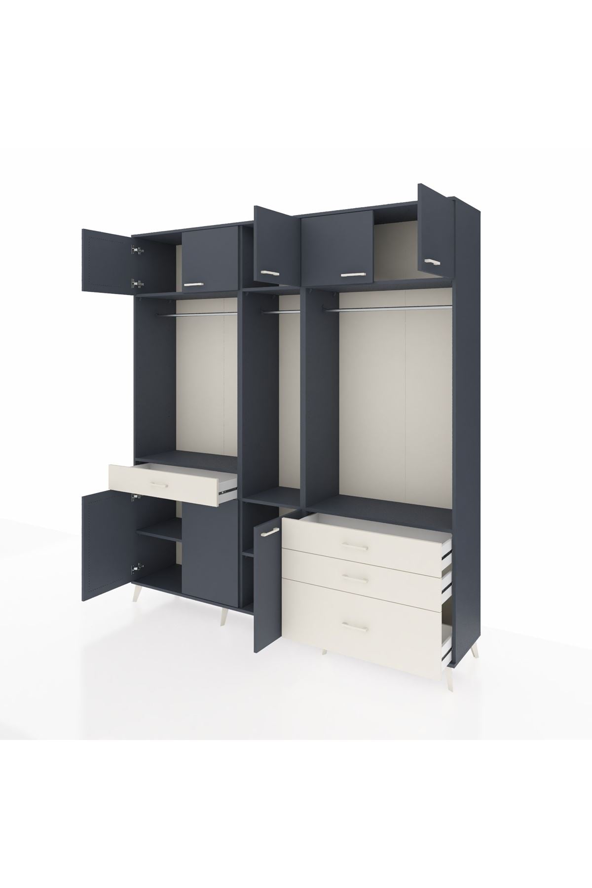 Hyperion Dolap 8 Raflı 4 Çekmeceli 3 Askılı 220x44x243 Antrasit-Antrasit/Aytaşı