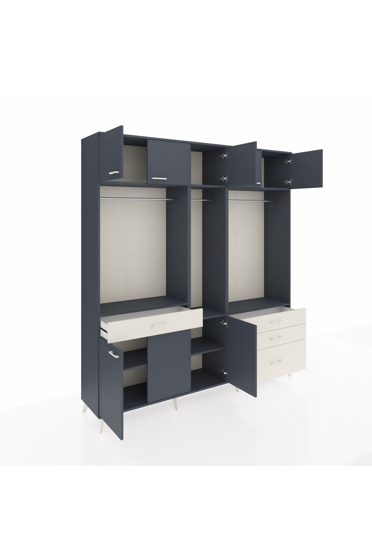 Hyperion Dolap 8 Raflı 4 Çekmeceli 3 Askılı 220x44x243 Antrasit-Antrasit/Aytaşı