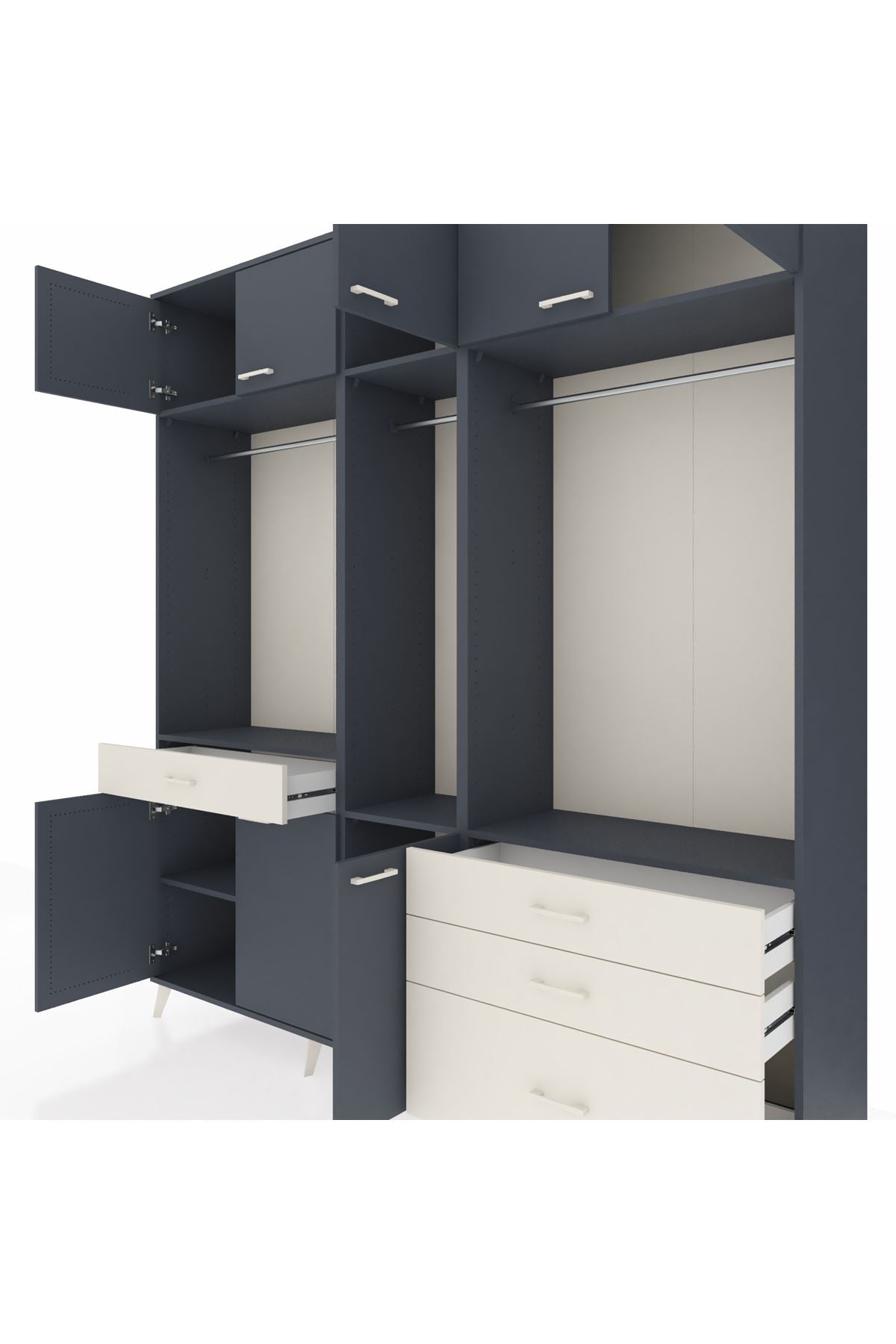 Hyperion Dolap 8 Raflı 4 Çekmeceli 3 Askılı 220x44x243 Antrasit-Antrasit/Aytaşı