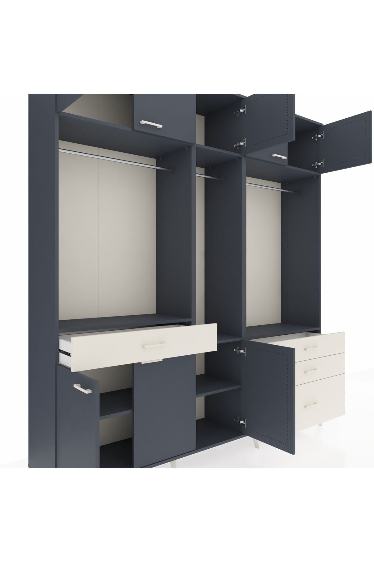 Hyperion Dolap 8 Raflı 4 Çekmeceli 3 Askılı 220x44x243 Antrasit-Antrasit/Aytaşı