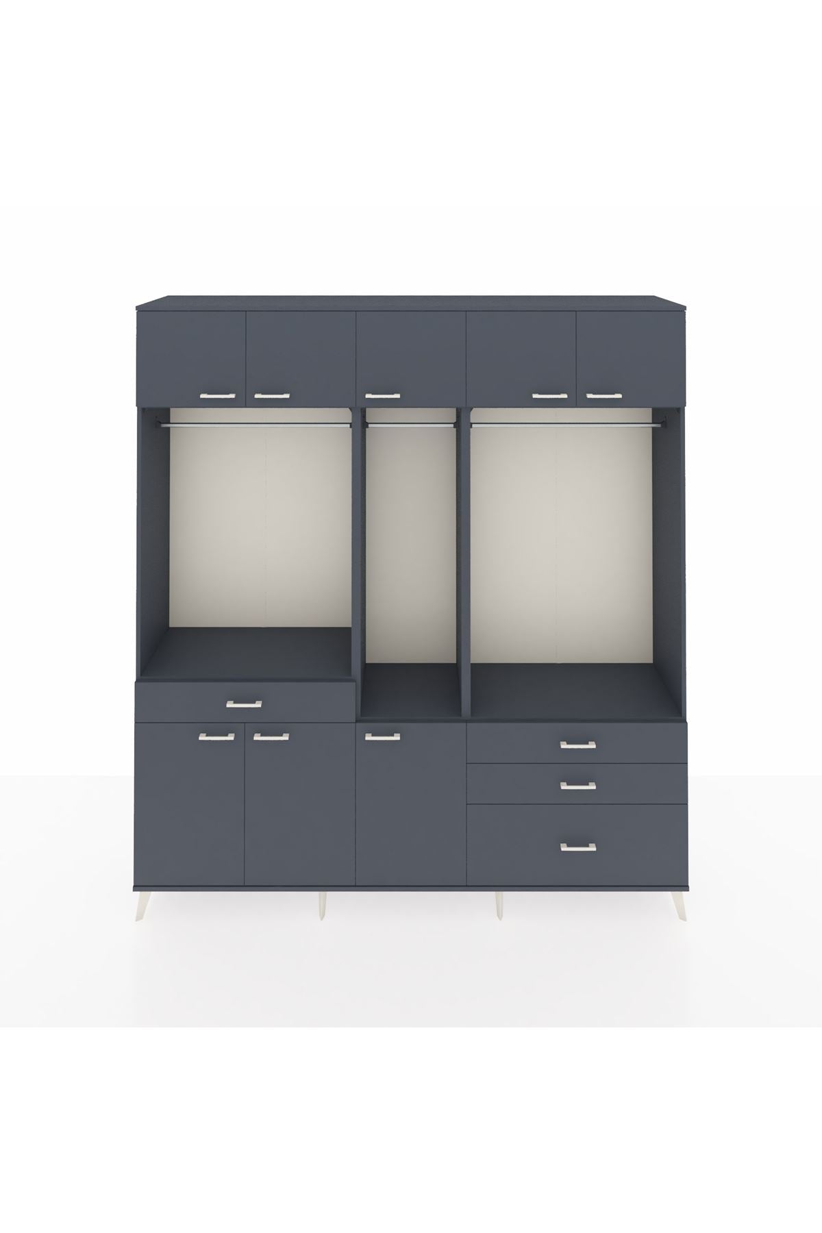 Hyperion Dolap 8 Raflı 4 Çekmeceli 3 Askılı 220x44x243 Antrasit-Antrasit/Antrasit