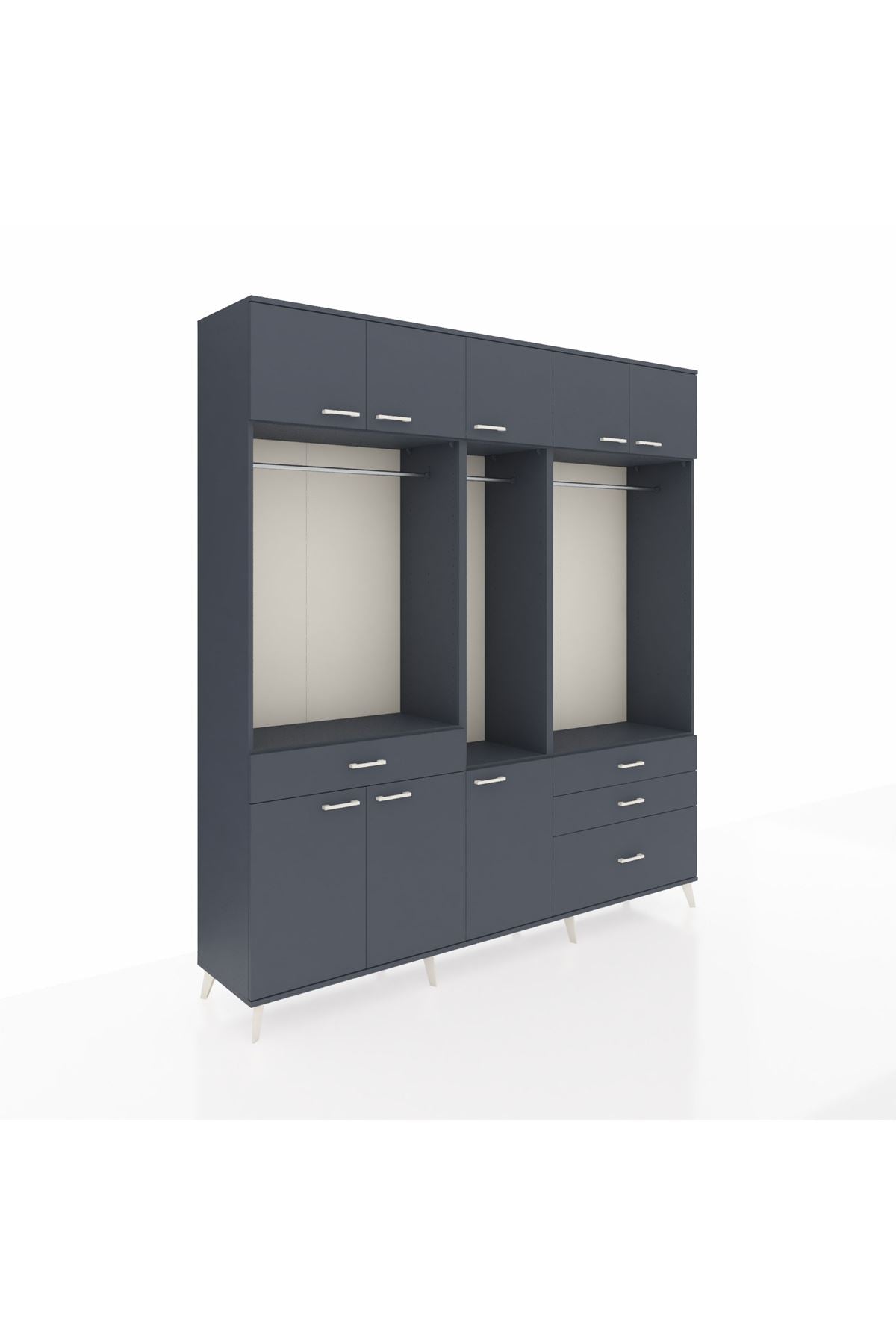Hyperion Dolap 8 Raflı 4 Çekmeceli 3 Askılı 220x44x243 Antrasit-Antrasit/Antrasit