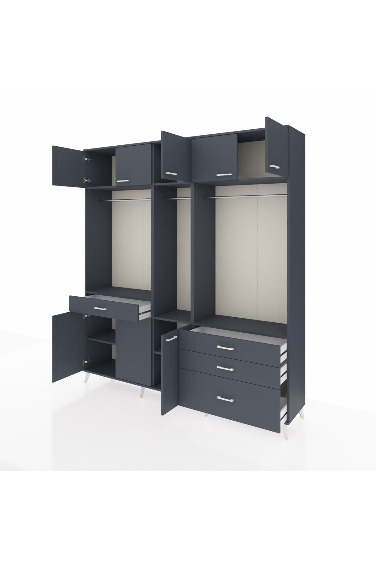 Hyperion Dolap 8 Raflı 4 Çekmeceli 3 Askılı 220x44x243 Antrasit-Antrasit/Antrasit