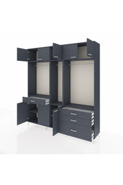 Hyperion Dolap 8 Raflı 4 Çekmeceli 3 Askılı 220x44x243 Antrasit-Antrasit/Antrasit