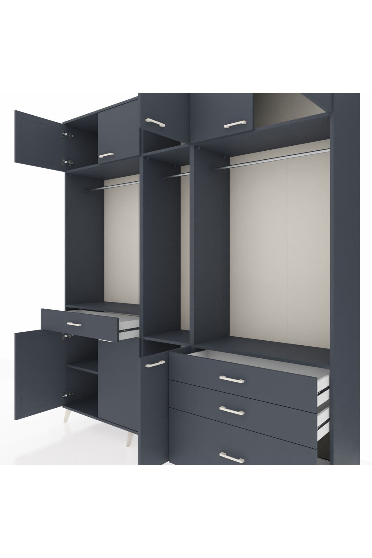 Hyperion Dolap 8 Raflı 4 Çekmeceli 3 Askılı 220x44x243 Antrasit-Antrasit/Antrasit