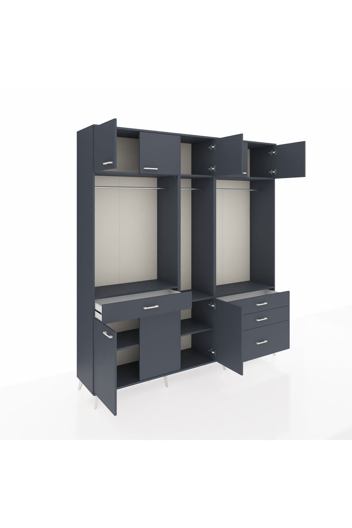 Hyperion Dolap 8 Raflı 4 Çekmeceli 3 Askılı 220x44x243 Antrasit-Antrasit/Antrasit