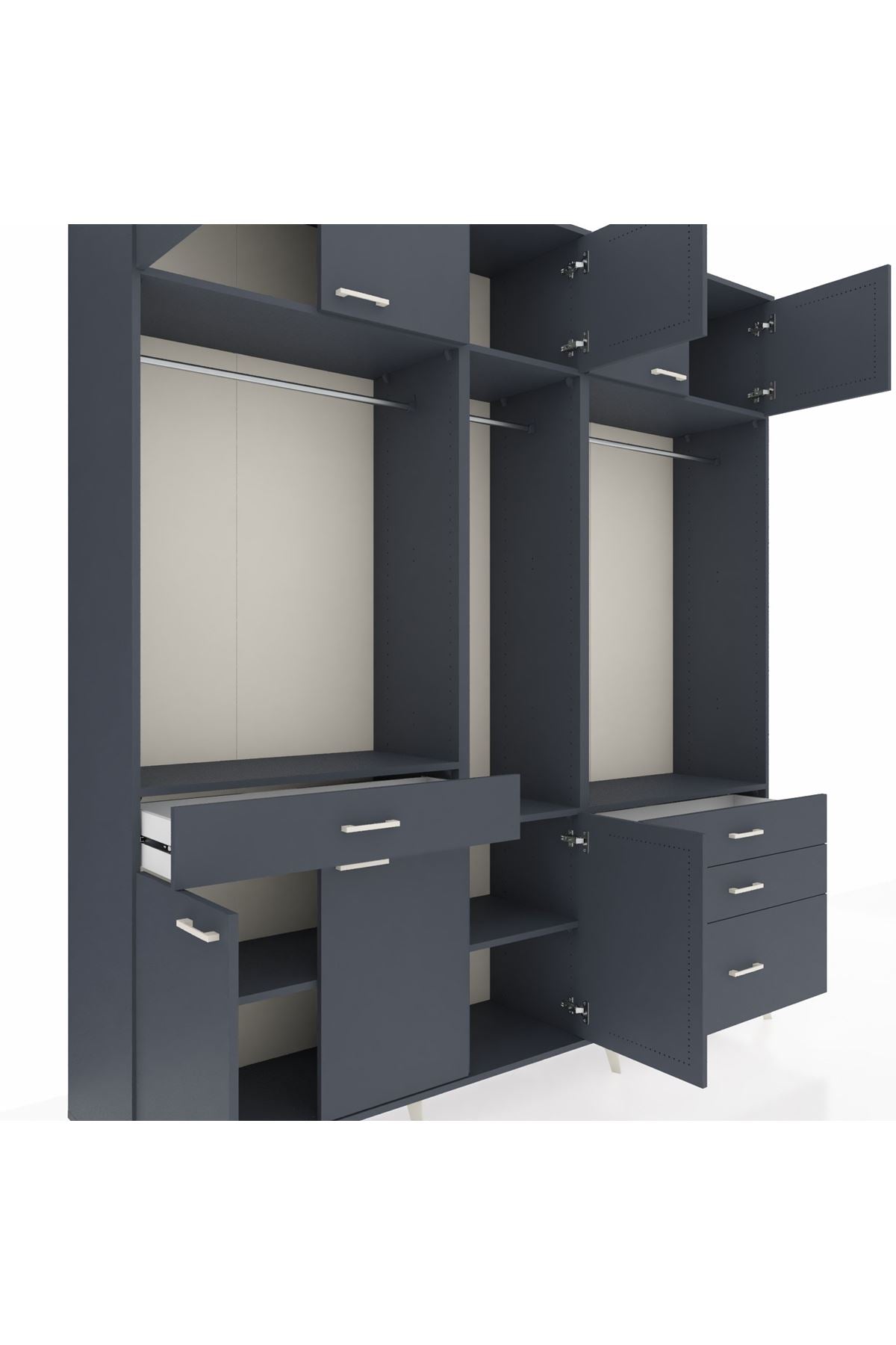Hyperion Dolap 8 Raflı 4 Çekmeceli 3 Askılı 220x44x243 Antrasit-Antrasit/Antrasit