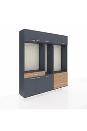 Hyperion Dolap 8 Raflı 4 Çekmeceli 3 Askılı 220x44x243 Antrasit-Antrasit/Çam