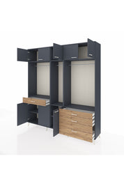 Hyperion Dolap 8 Raflı 4 Çekmeceli 3 Askılı 220x44x243 Antrasit-Antrasit/Çam