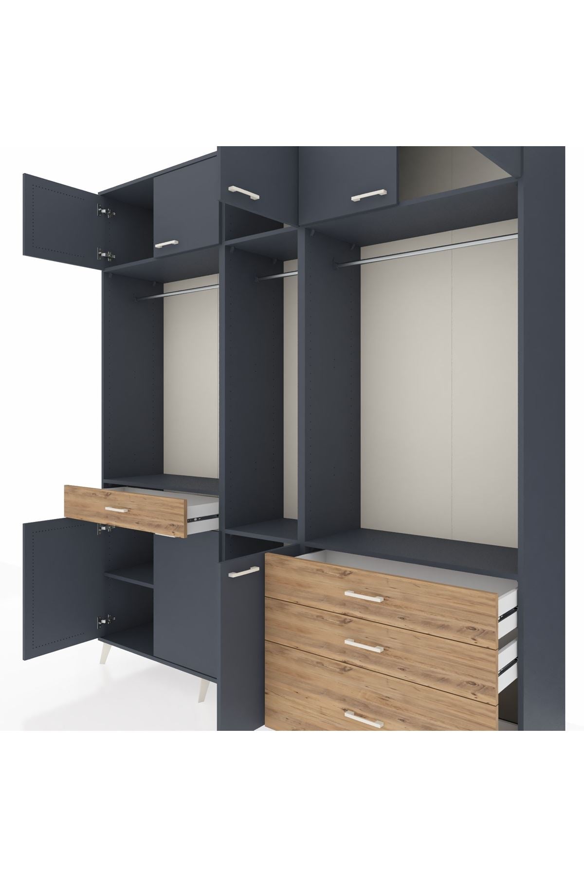 Hyperion Dolap 8 Raflı 4 Çekmeceli 3 Askılı 220x44x243 Antrasit-Antrasit/Çam