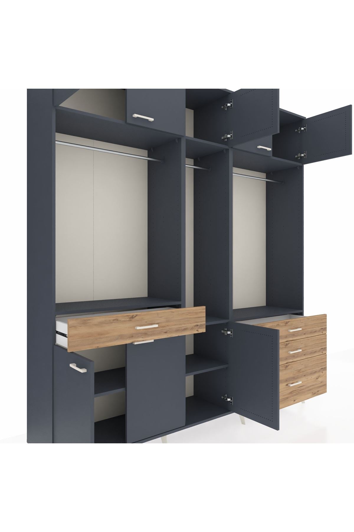 Hyperion Dolap 8 Raflı 4 Çekmeceli 3 Askılı 220x44x243 Antrasit-Antrasit/Çam