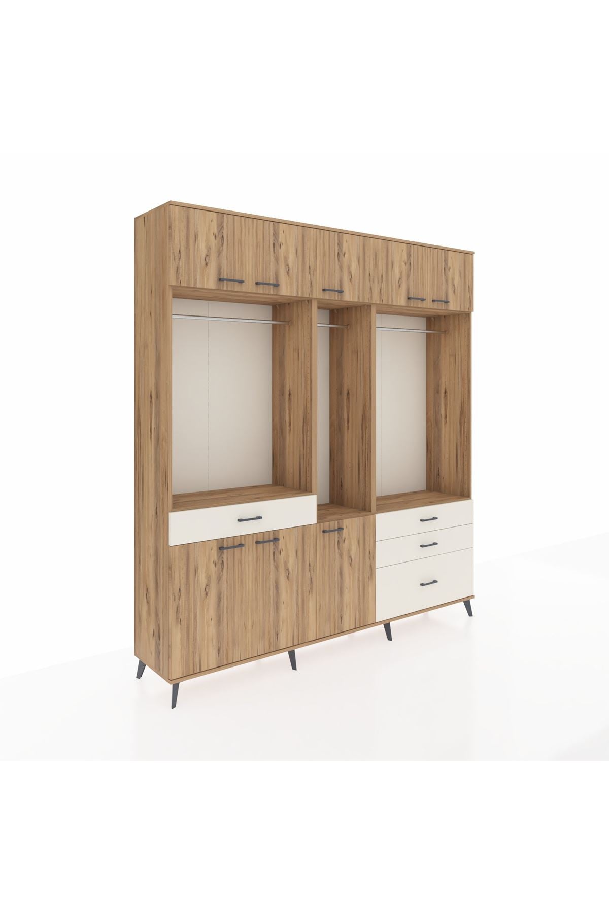 Hyperion Dolap 8 Raflı 4 Çekmeceli 3 Askılı 220x44x243 Çam-Çam/Aytaşı