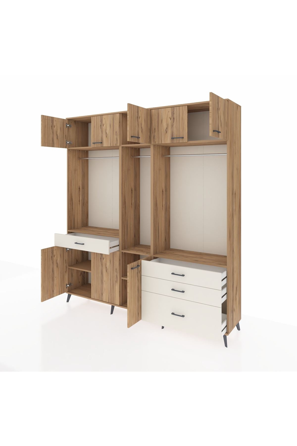 Hyperion Dolap 8 Raflı 4 Çekmeceli 3 Askılı 220x44x243 Çam-Çam/Aytaşı