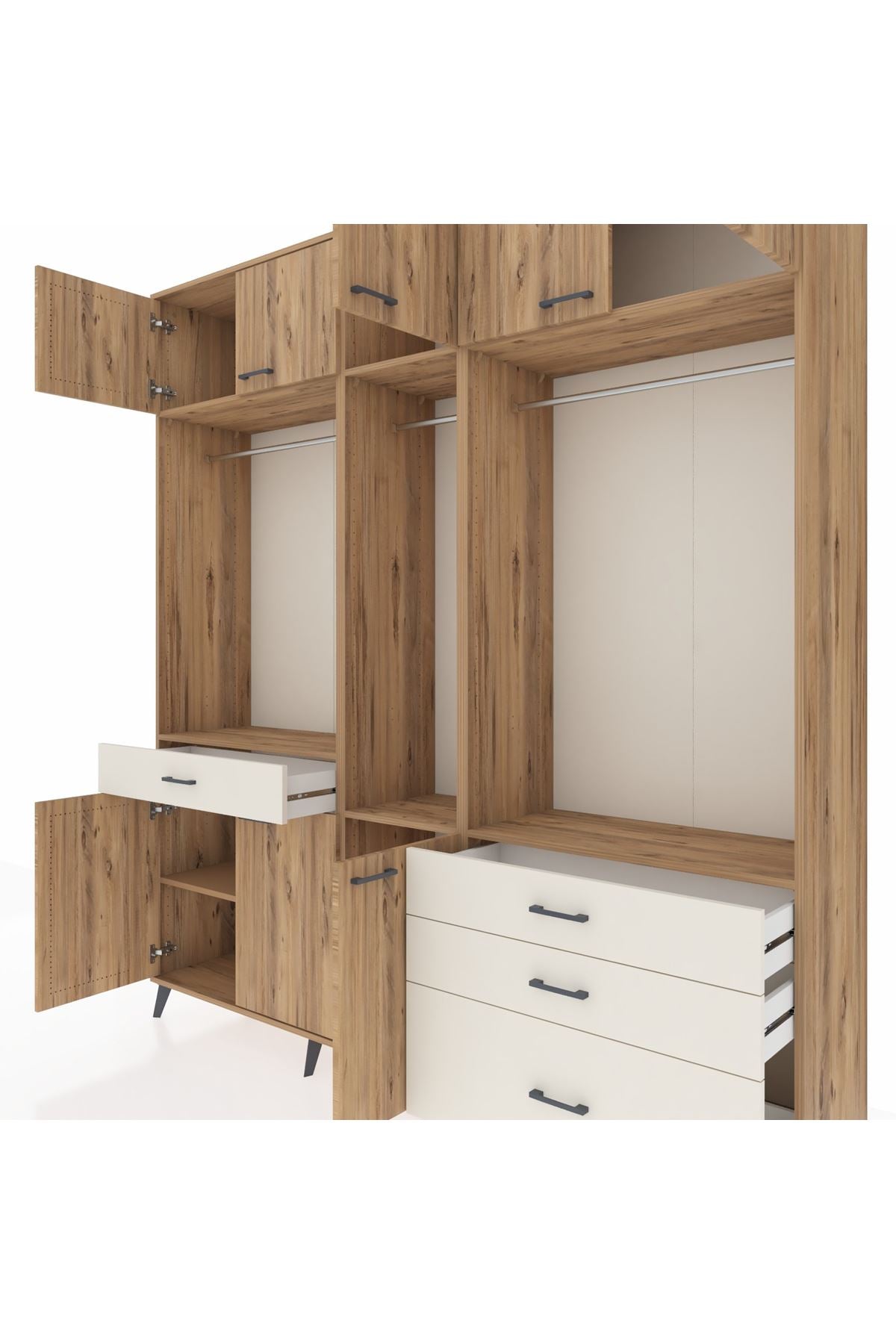 Hyperion Dolap 8 Raflı 4 Çekmeceli 3 Askılı 220x44x243 Çam-Çam/Aytaşı