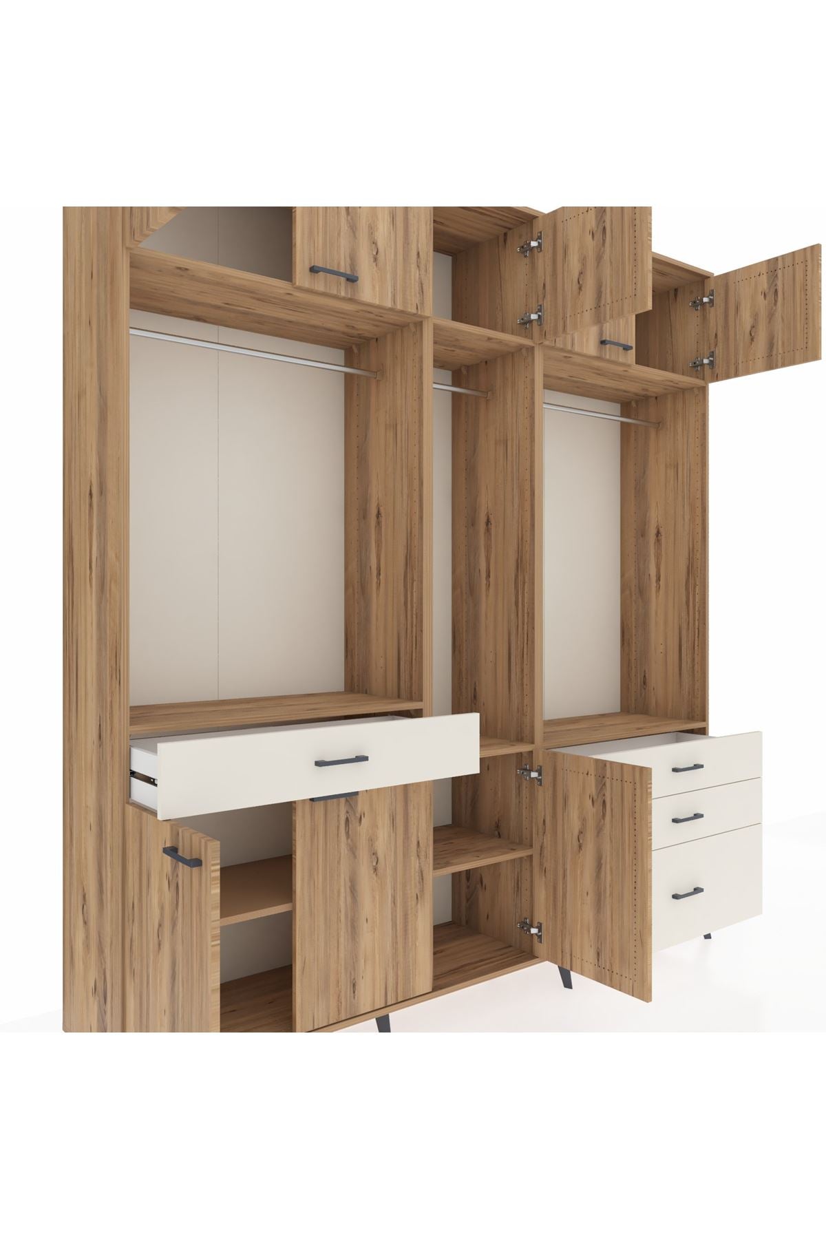 Hyperion Dolap 8 Raflı 4 Çekmeceli 3 Askılı 220x44x243 Çam-Çam/Aytaşı