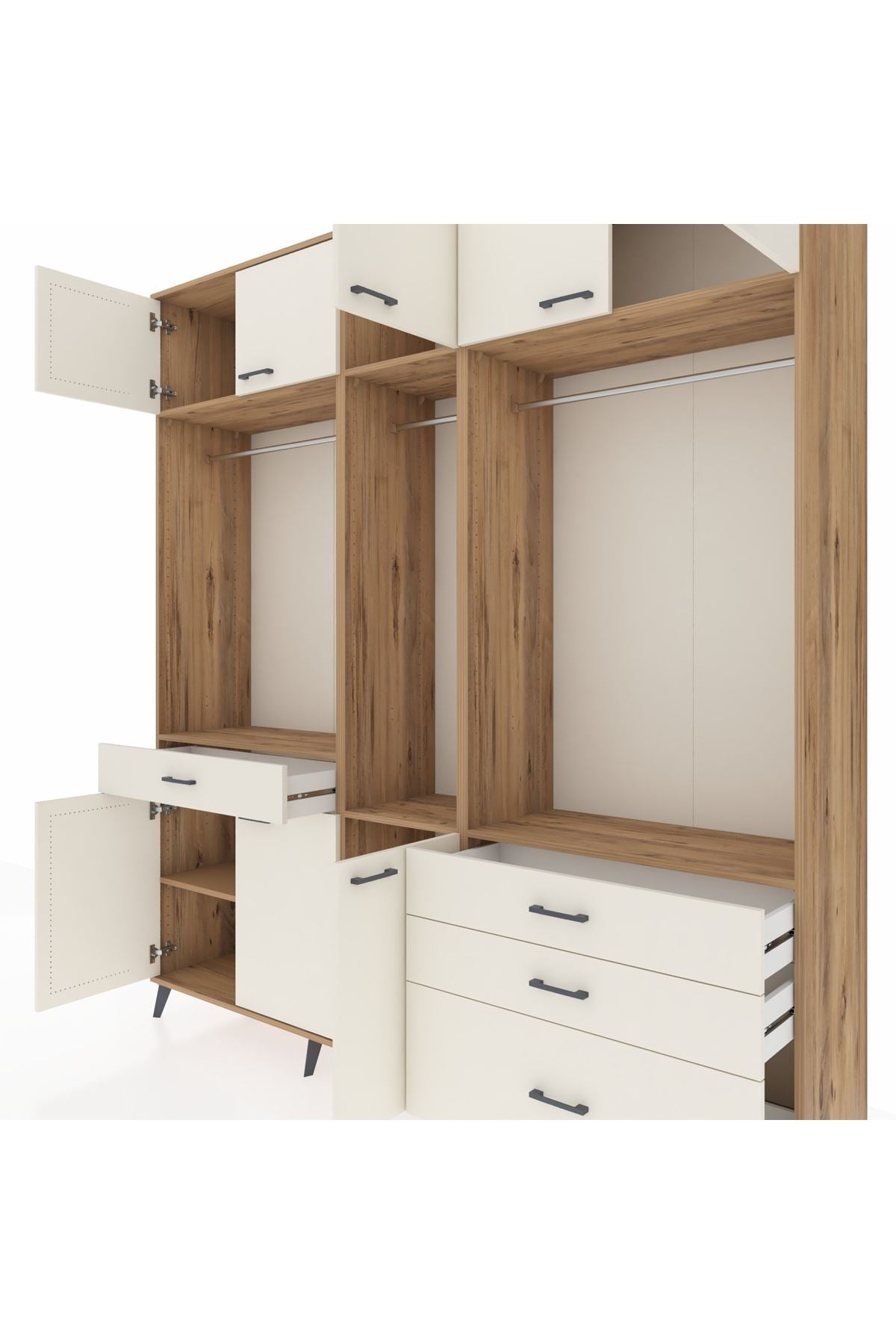 Hyperion Dolap 8 Raflı 4 Çekmeceli 3 Askılı 220x44x243 Çam-Aytaşı/Aytaşı
