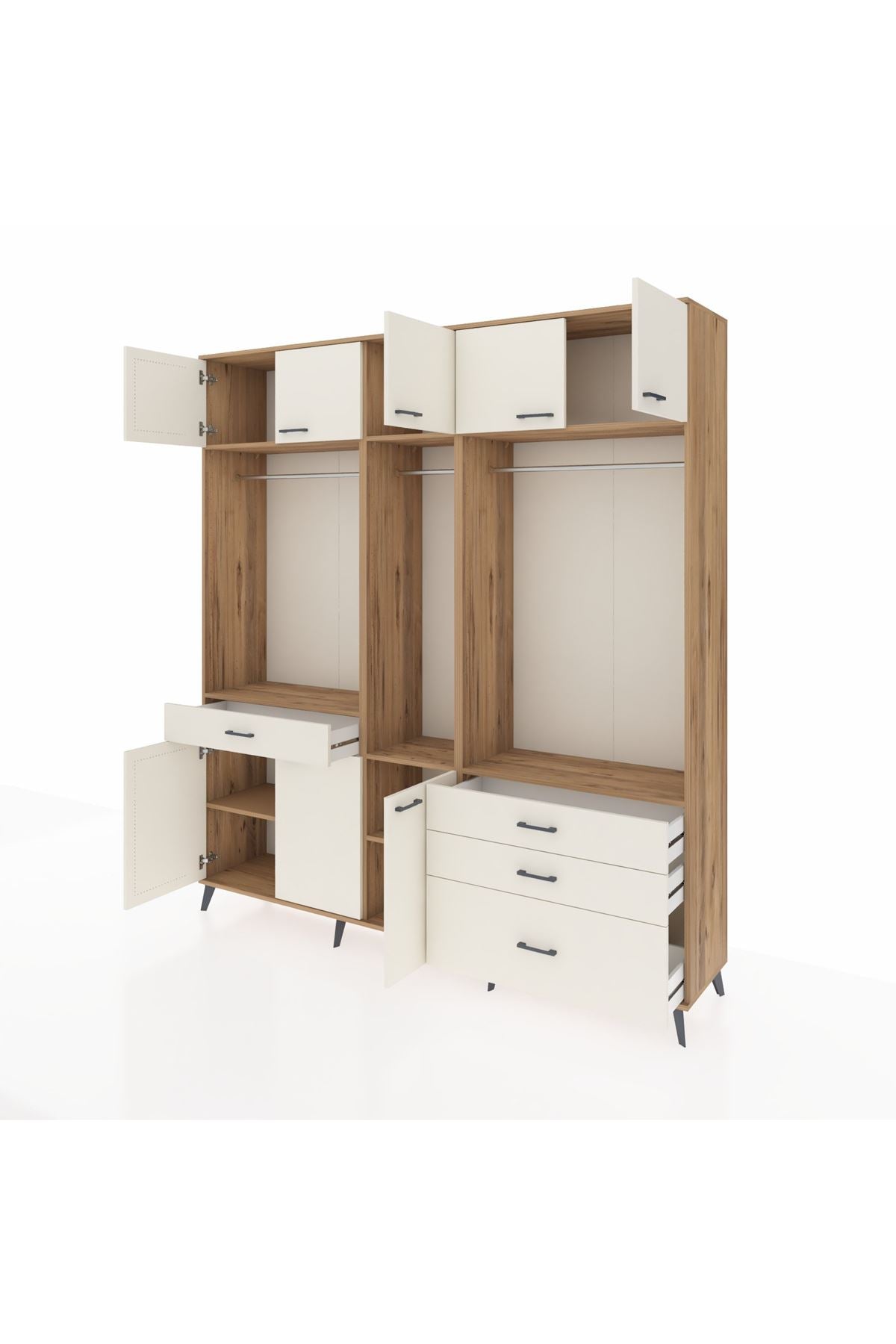 Hyperion Dolap 8 Raflı 4 Çekmeceli 3 Askılı 220x44x243 Çam-Aytaşı/Aytaşı