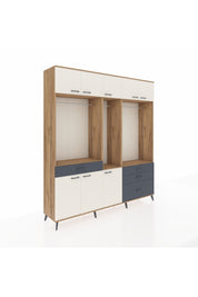 Hyperion Dolap 8 Raflı 4 Çekmeceli 3 Askılı 220x44x243 Çam-Aytaşı/Antrasit