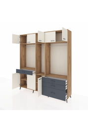 Hyperion Dolap 8 Raflı 4 Çekmeceli 3 Askılı 220x44x243 Çam-Aytaşı/Antrasit