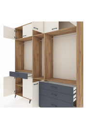 Hyperion Dolap 8 Raflı 4 Çekmeceli 3 Askılı 220x44x243 Çam-Aytaşı/Antrasit