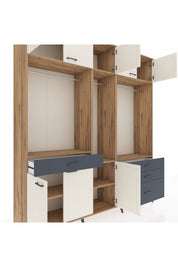 Hyperion Dolap 8 Raflı 4 Çekmeceli 3 Askılı 220x44x243 Çam-Aytaşı/Antrasit