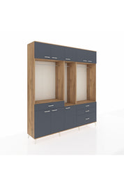 Hyperion Dolap 8 Raflı 4 Çekmeceli 3 Askılı 220x44x243 Çam-Antrasit/Antrasit