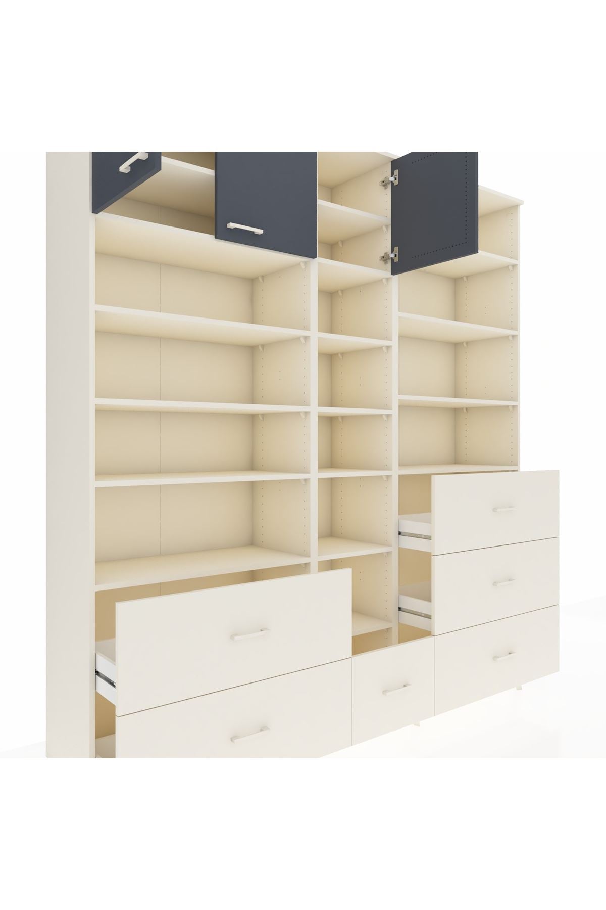 Hyperion Dolap 17 Raflı 6 Çekmeceli 3 Kapaklı 220x44x243 Aytaşı-Antrasit/Aytaşı