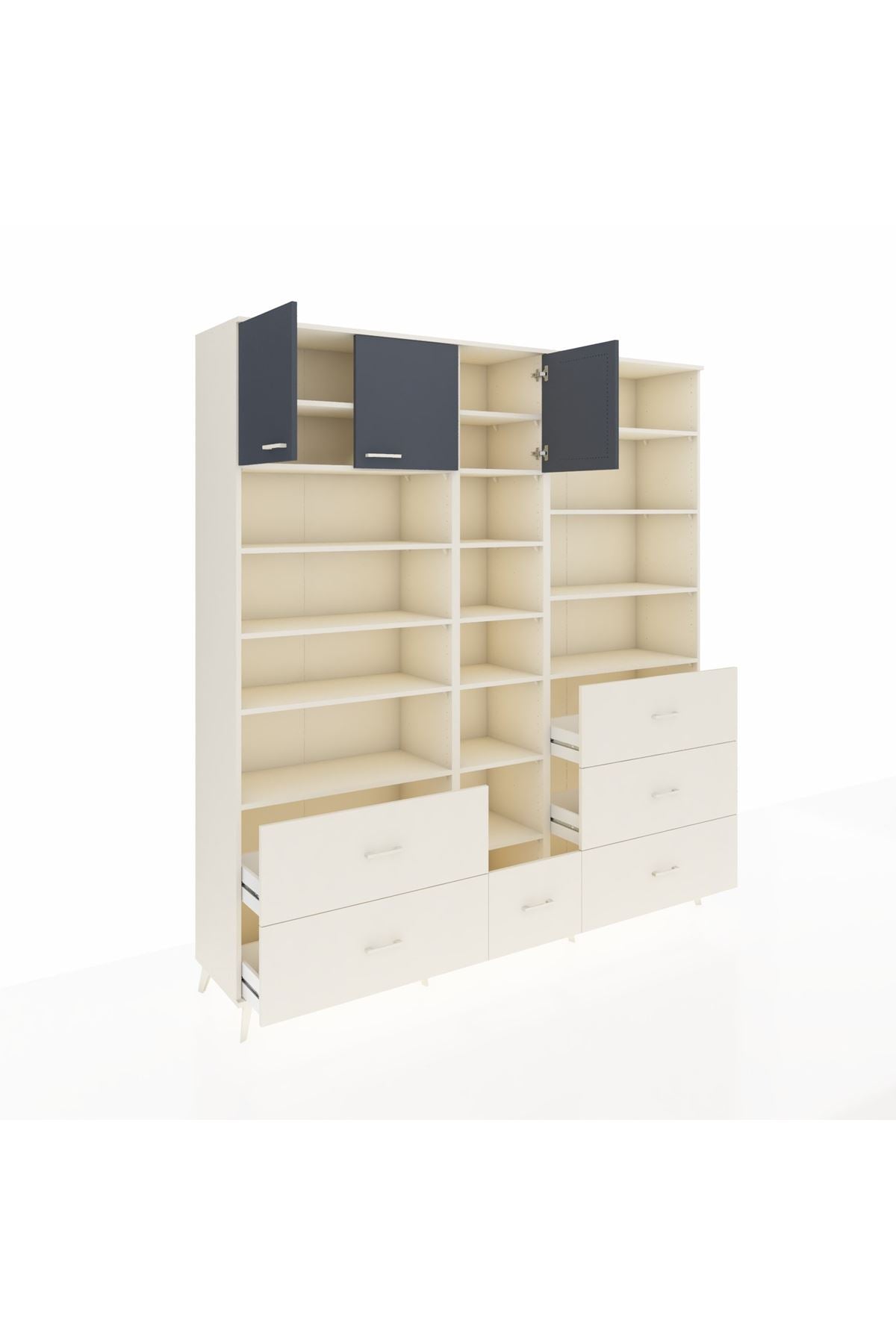 Hyperion Dolap 17 Raflı 6 Çekmeceli 3 Kapaklı 220x44x243 Aytaşı-Antrasit/Aytaşı