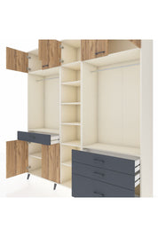 Hyperion Dolap 11 Raflı 4 Çekmeceli 2 Askılı 220x44x243 Aytaşı-Çam/Antrasit