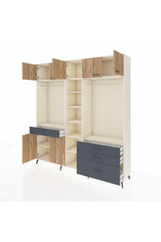 Hyperion Dolap 11 Raflı 4 Çekmeceli 2 Askılı 220x44x243 Aytaşı-Çam/Antrasit