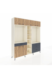 Hyperion Dolap 11 Raflı 4 Çekmeceli 2 Askılı 220x44x243 Aytaşı-Çam/Antrasit