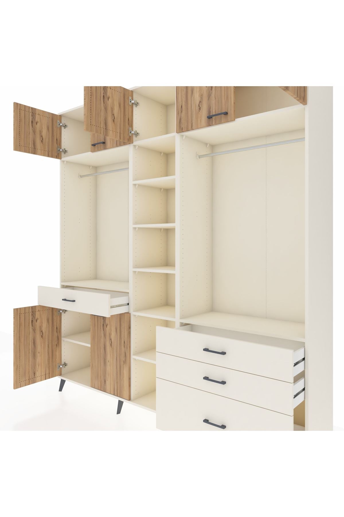 Hyperion Dolap 11 Raflı 4 Çekmeceli 2 Askılı 220x44x243 Aytaşı-Çam/Aytaşı