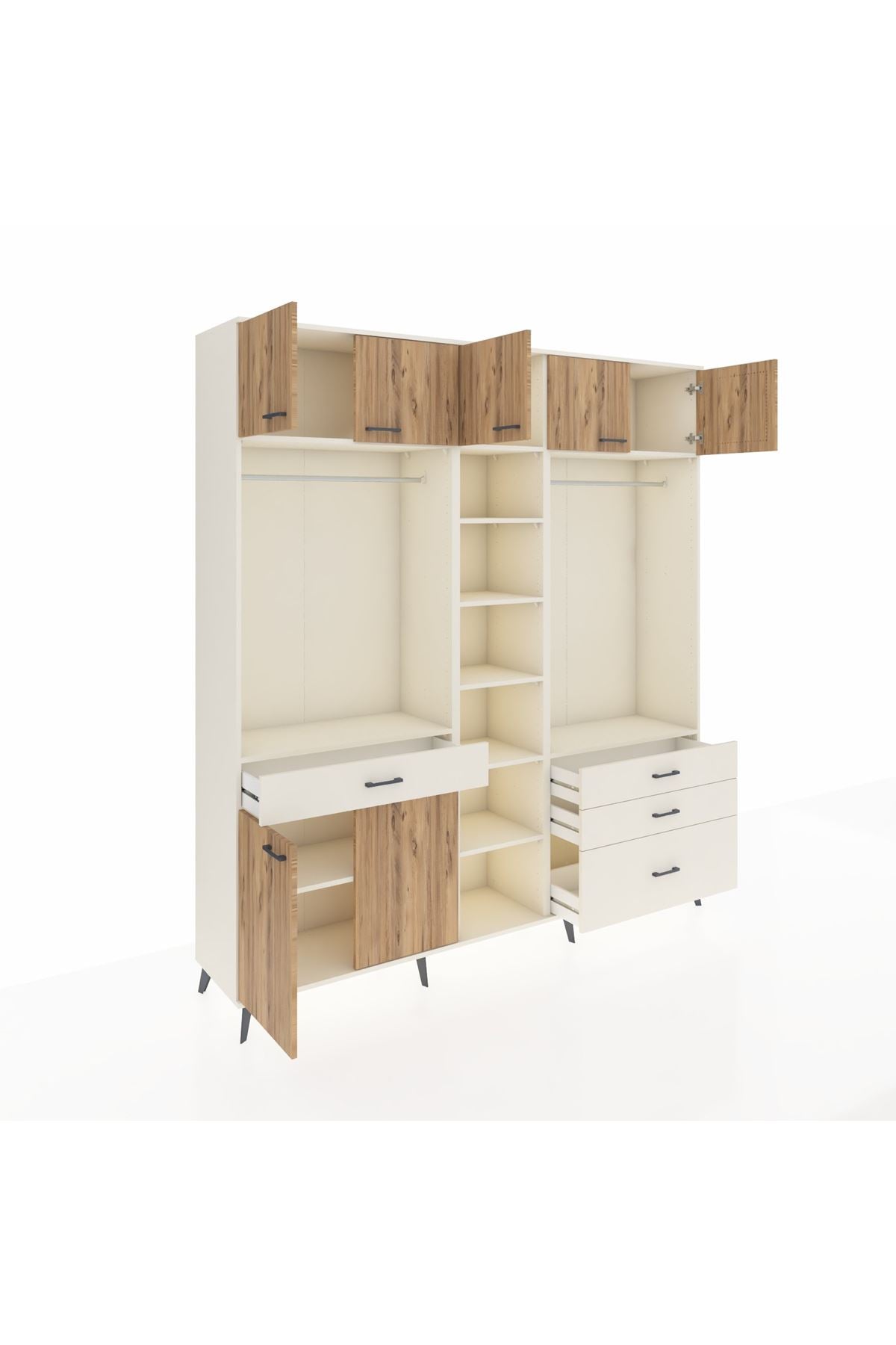 Hyperion Dolap 11 Raflı 4 Çekmeceli 2 Askılı 220x44x243 Aytaşı-Çam/Aytaşı