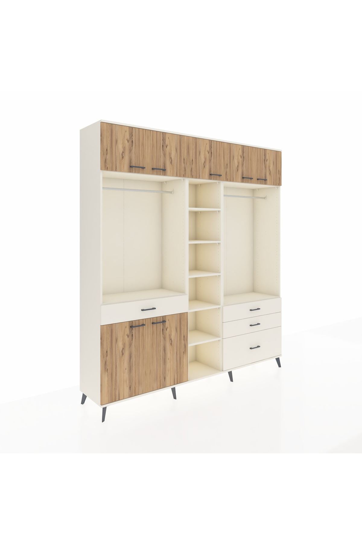 Hyperion Dolap 11 Raflı 4 Çekmeceli 2 Askılı 220x44x243 Aytaşı-Çam/Aytaşı